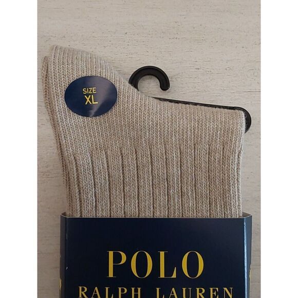 Polo Ralph Lauren Mens Classic Crew Socks-Taupe Cotton Blend 1-Pair XL Sz 13-16 - Picture 8 of 9